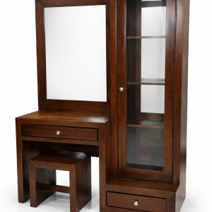 Set Meja Rias Jati Solid dengan Kabinet Display Modern | AKT4MR-003
